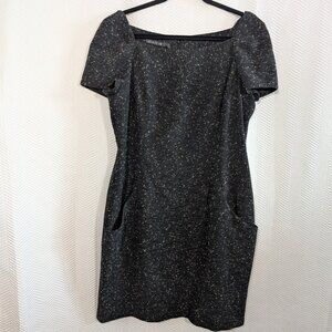 Lafayette 148 Black White Speckle Wool Blend Sheath Dress Pockets size Large